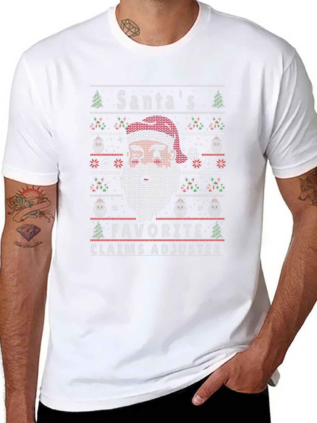 Santas Favorite Claims Adjuster Ugly Christmas Sweater T-Shirt