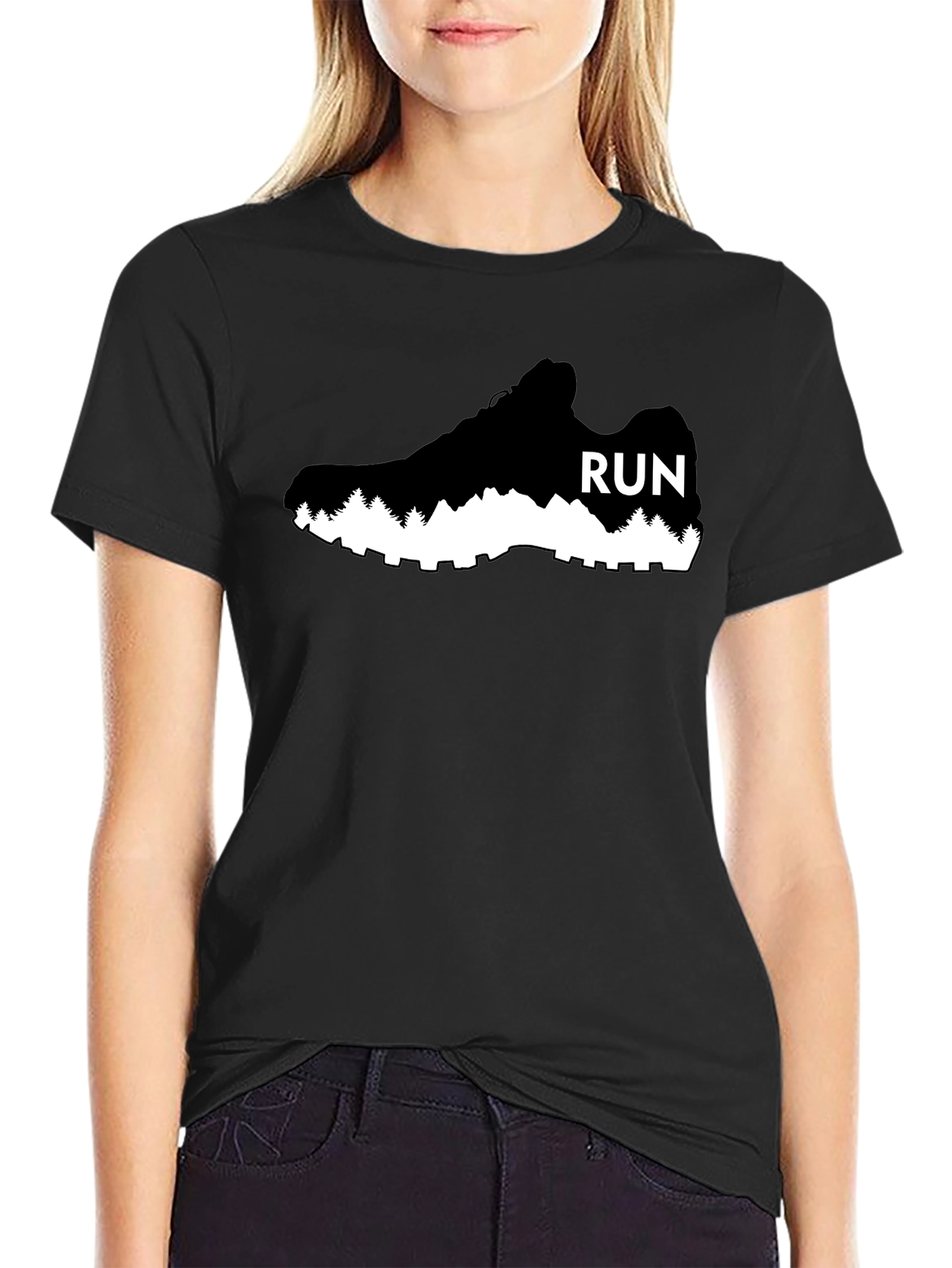 Run Shoe Graphic Tee - Black Cotton Casual Shirt