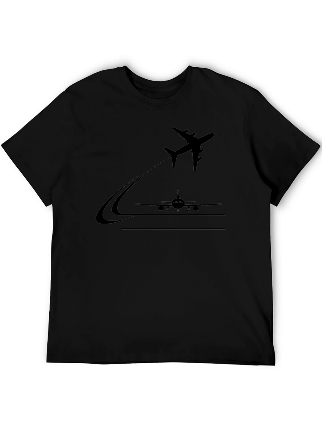 Airplane Takeoff Graphic Tee - Black Casual Shirt