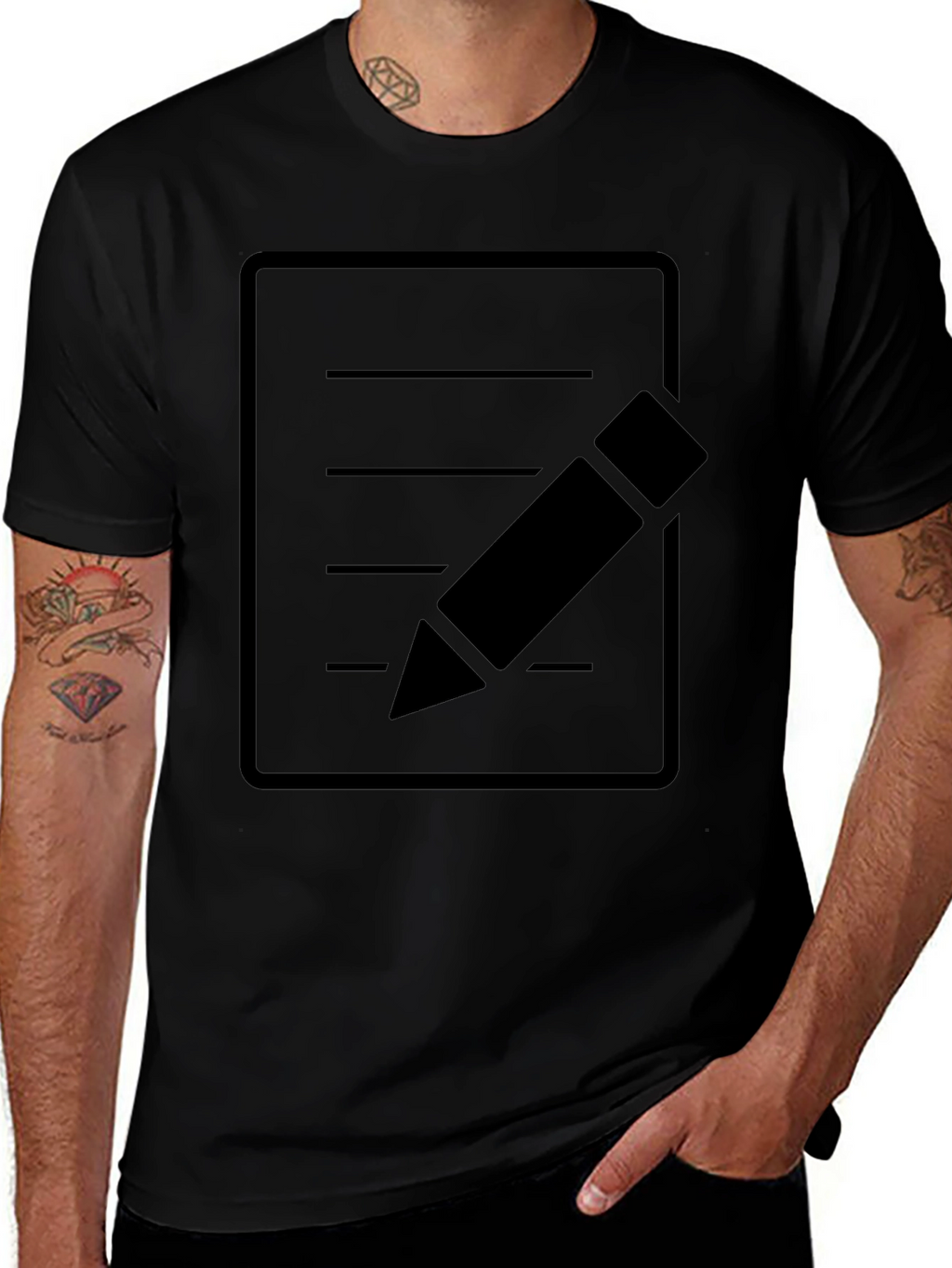 Minimalist Notepad and Pencil Graphic T-Shirt
