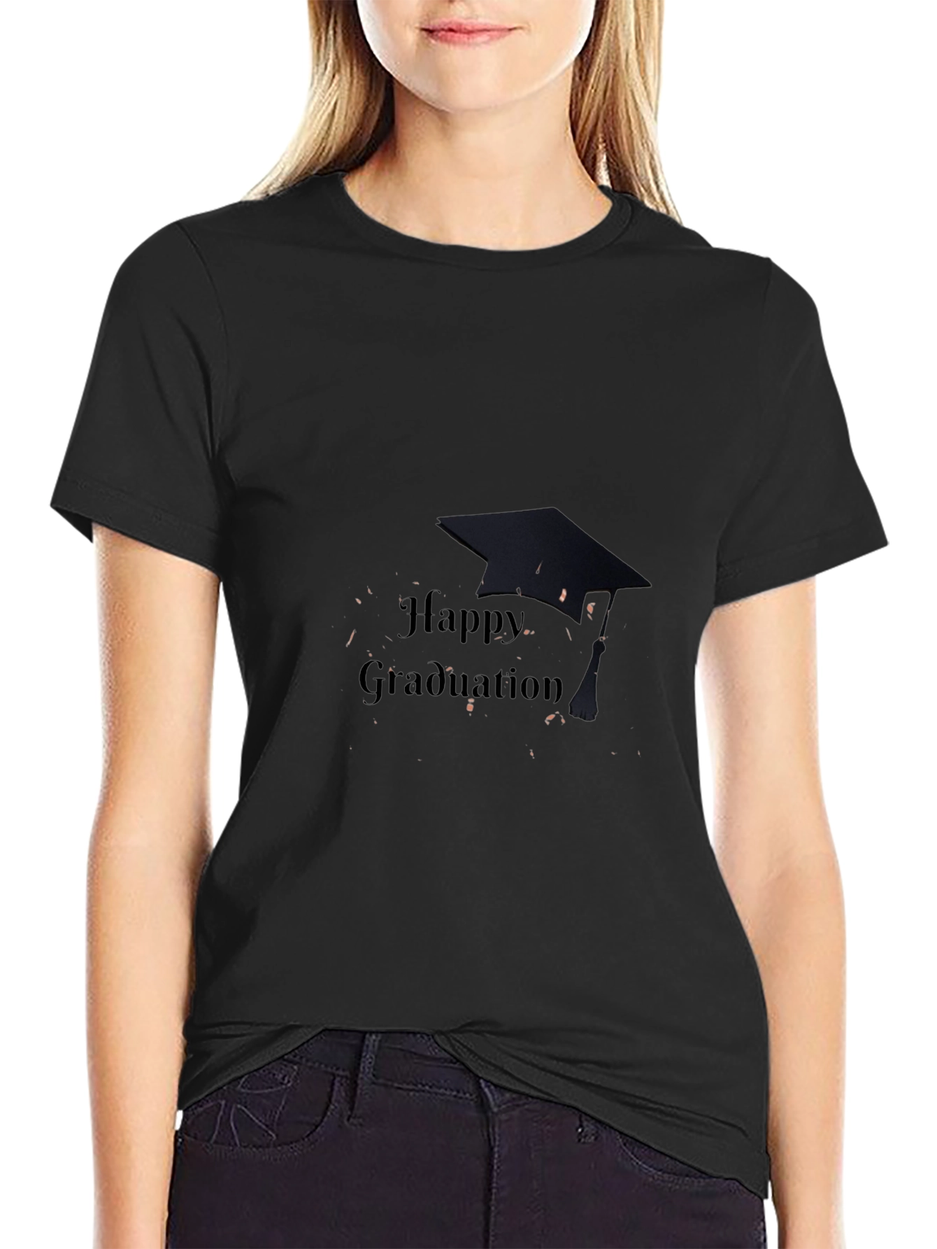 Happy Graduation T-Shirt Black Cotton Mens Crew Neck