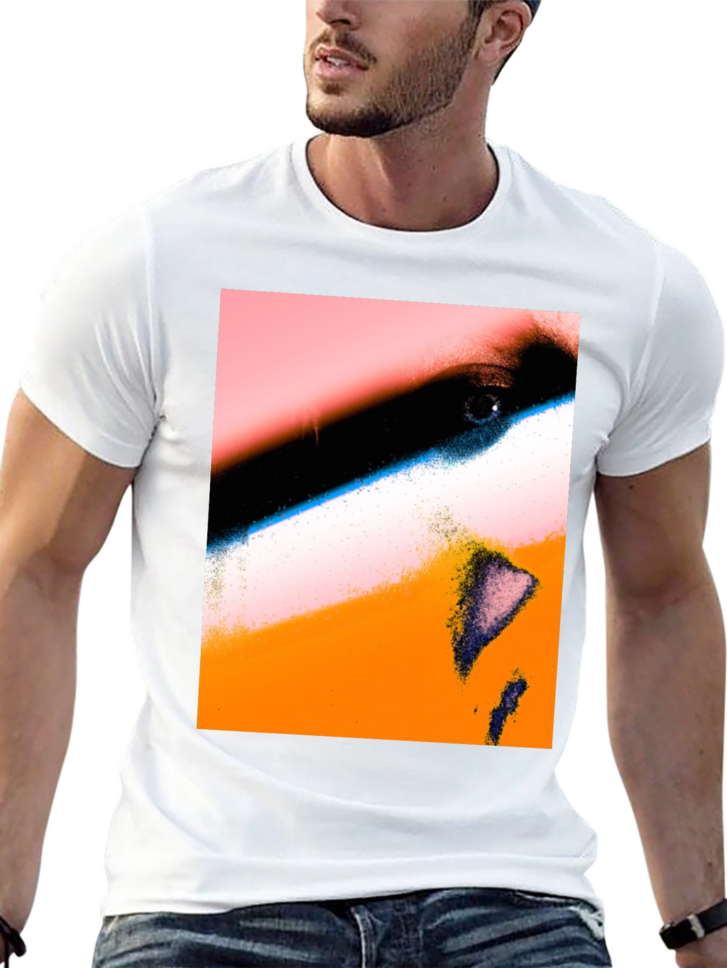 Abstract Face Print Black T-Shirt