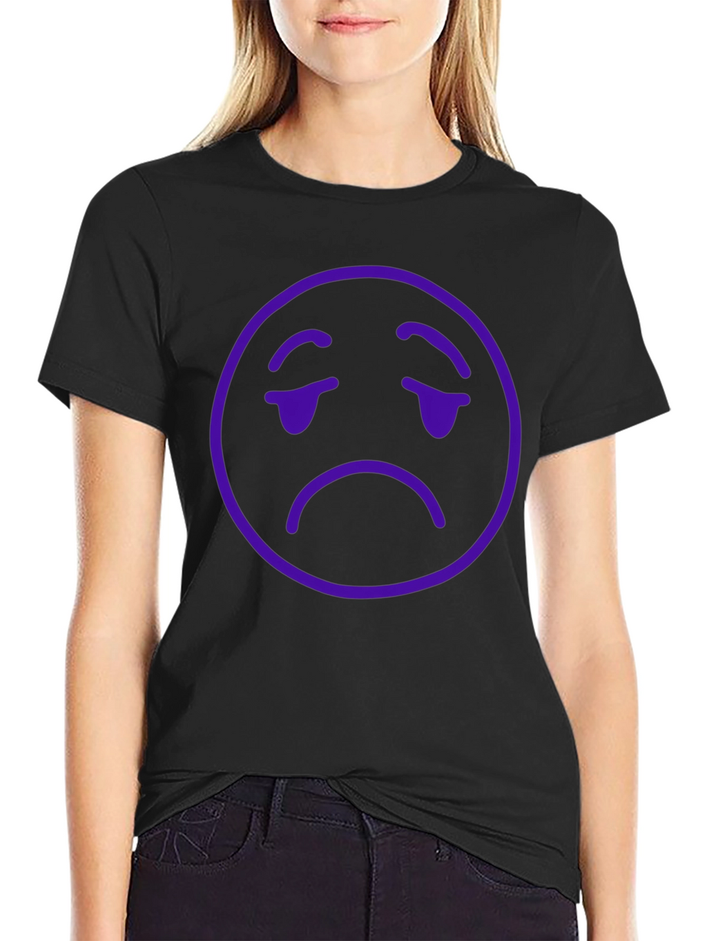 Sad Emoji Graphic T-Shirt - Black
