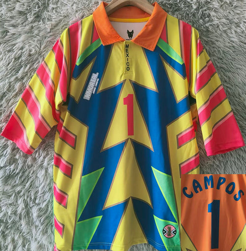 1998 Mexico CAMPOS #1 GoalKeeper Retro Soccer Jersey Item NO.: 2141012 Front