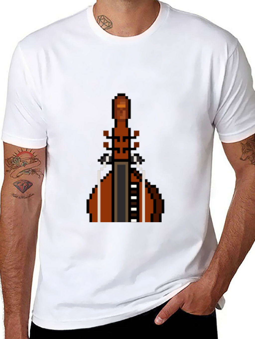 Pixel Art Cello Graphic Tee - Black Cotton T-Shirt