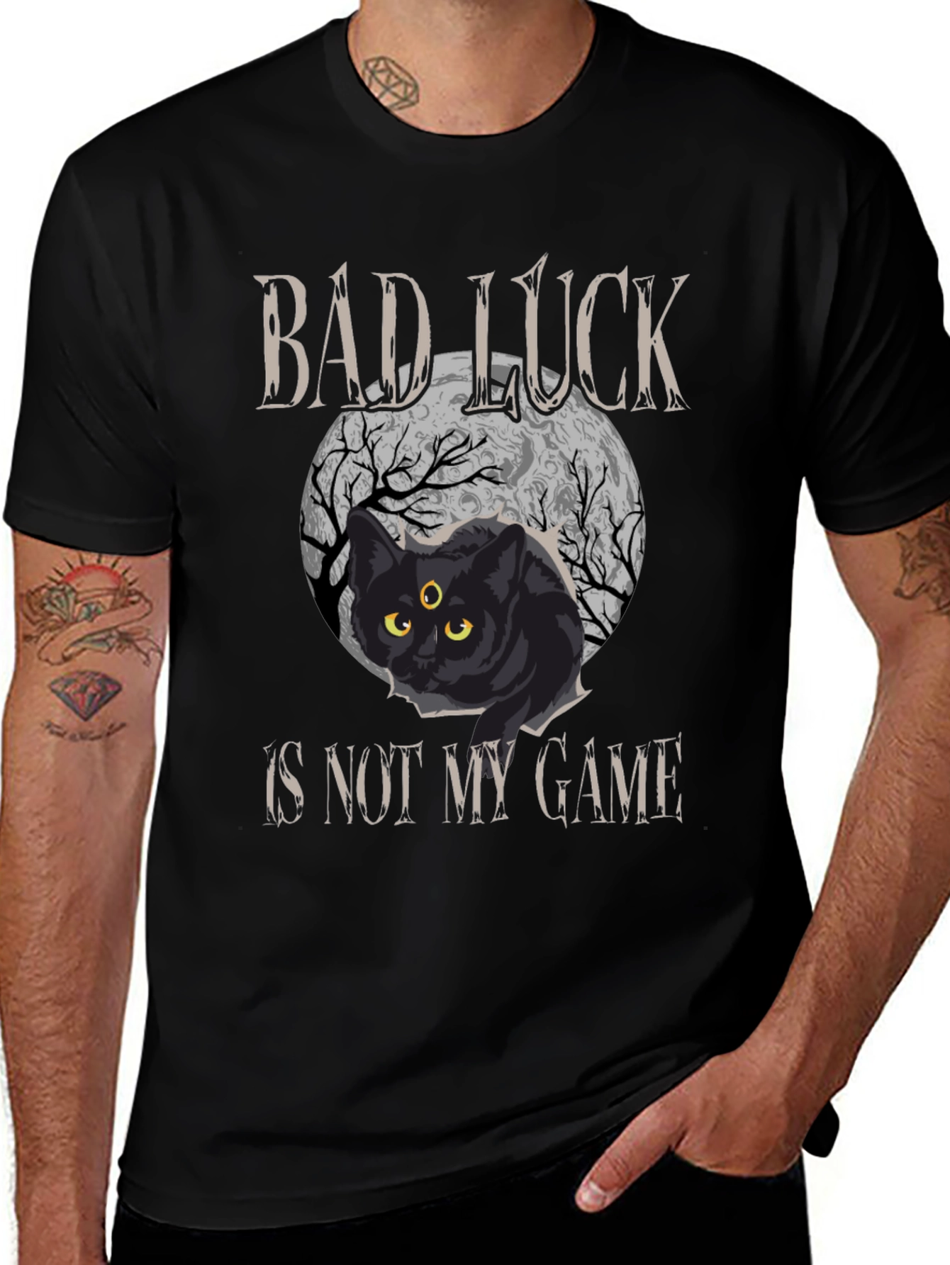 Bad Luck Cat Graphic Tee - Spooky Style