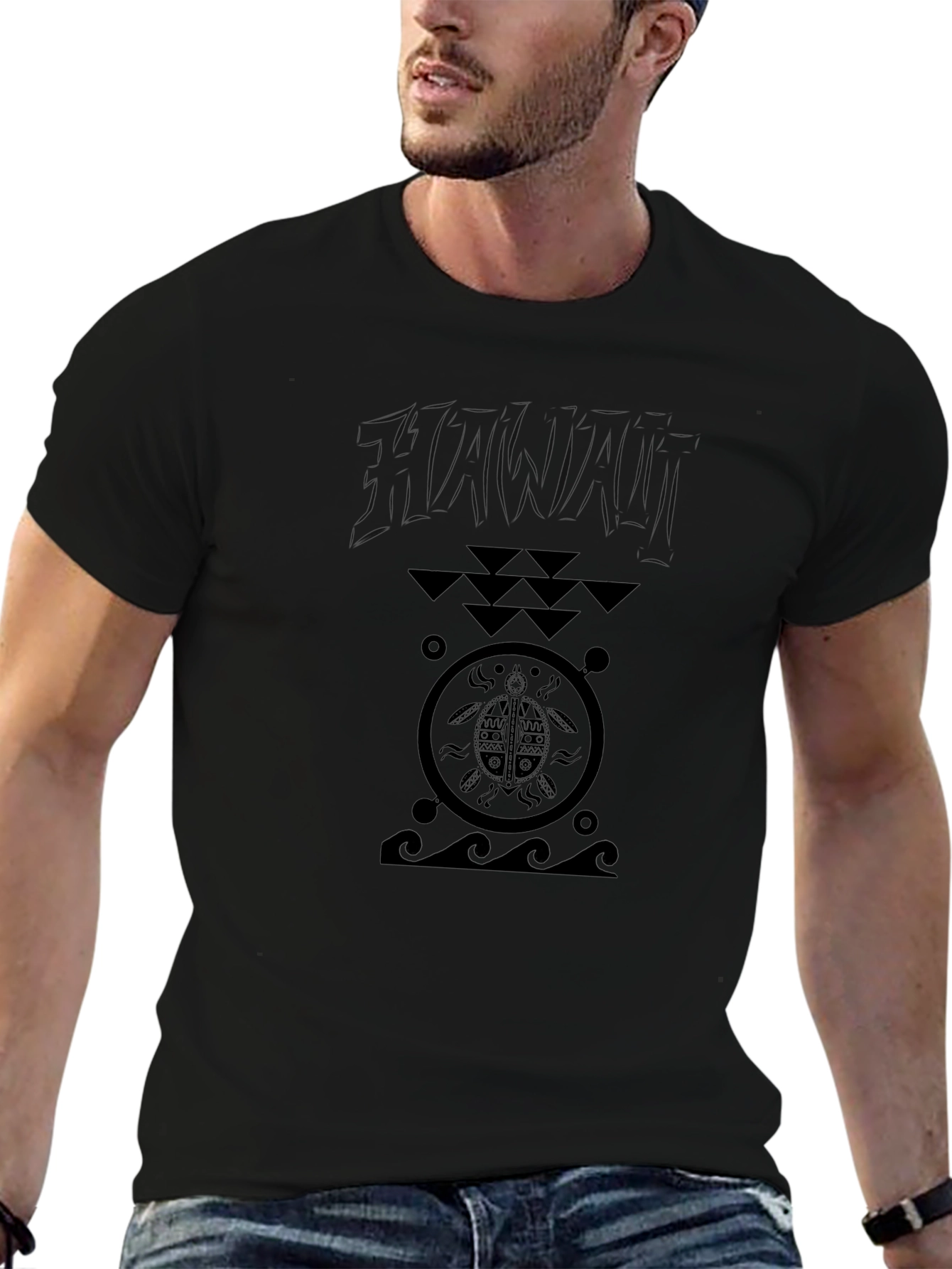 Tribal Turtle Graphic T-Shirt - Black