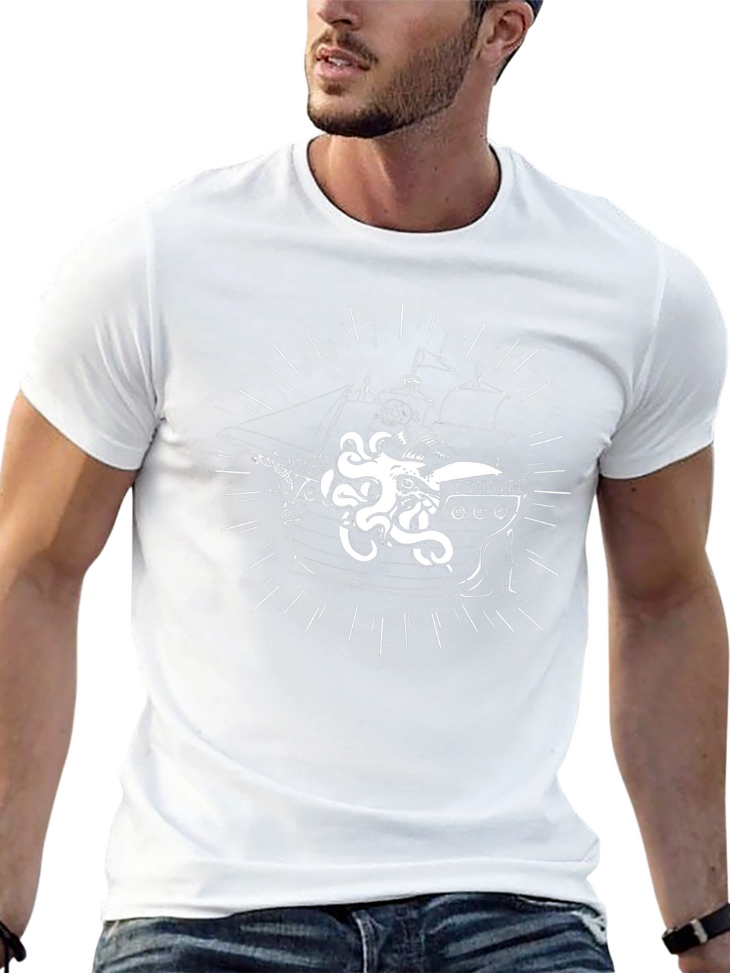 Kraken Ship Graphic T-Shirt - Black