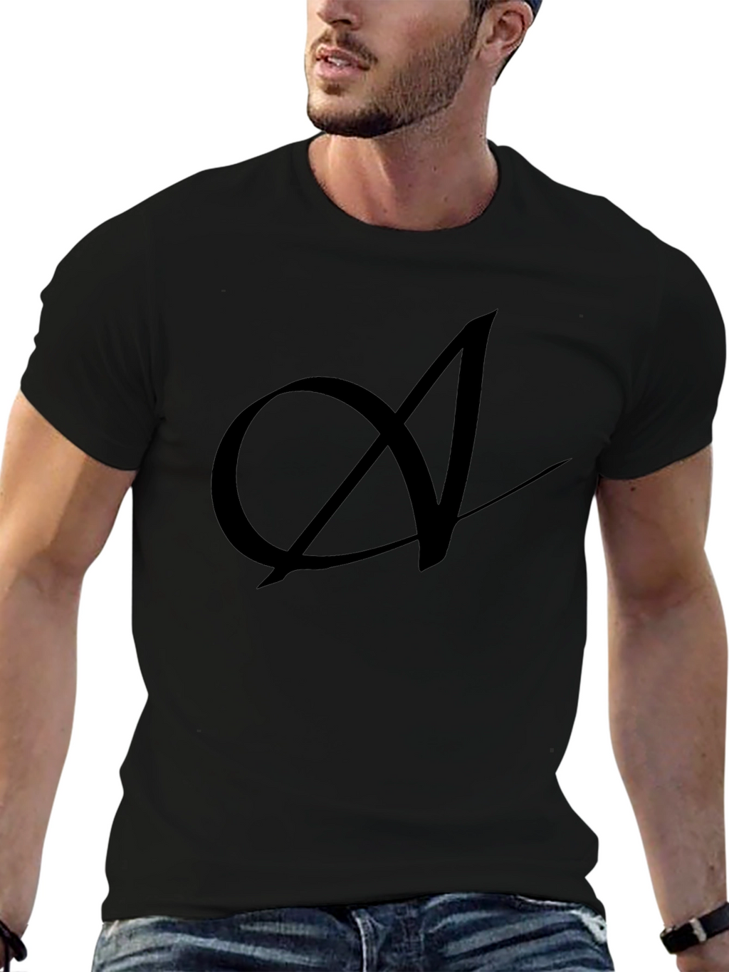 Elegant Black T-Shirt with Artistic A Design