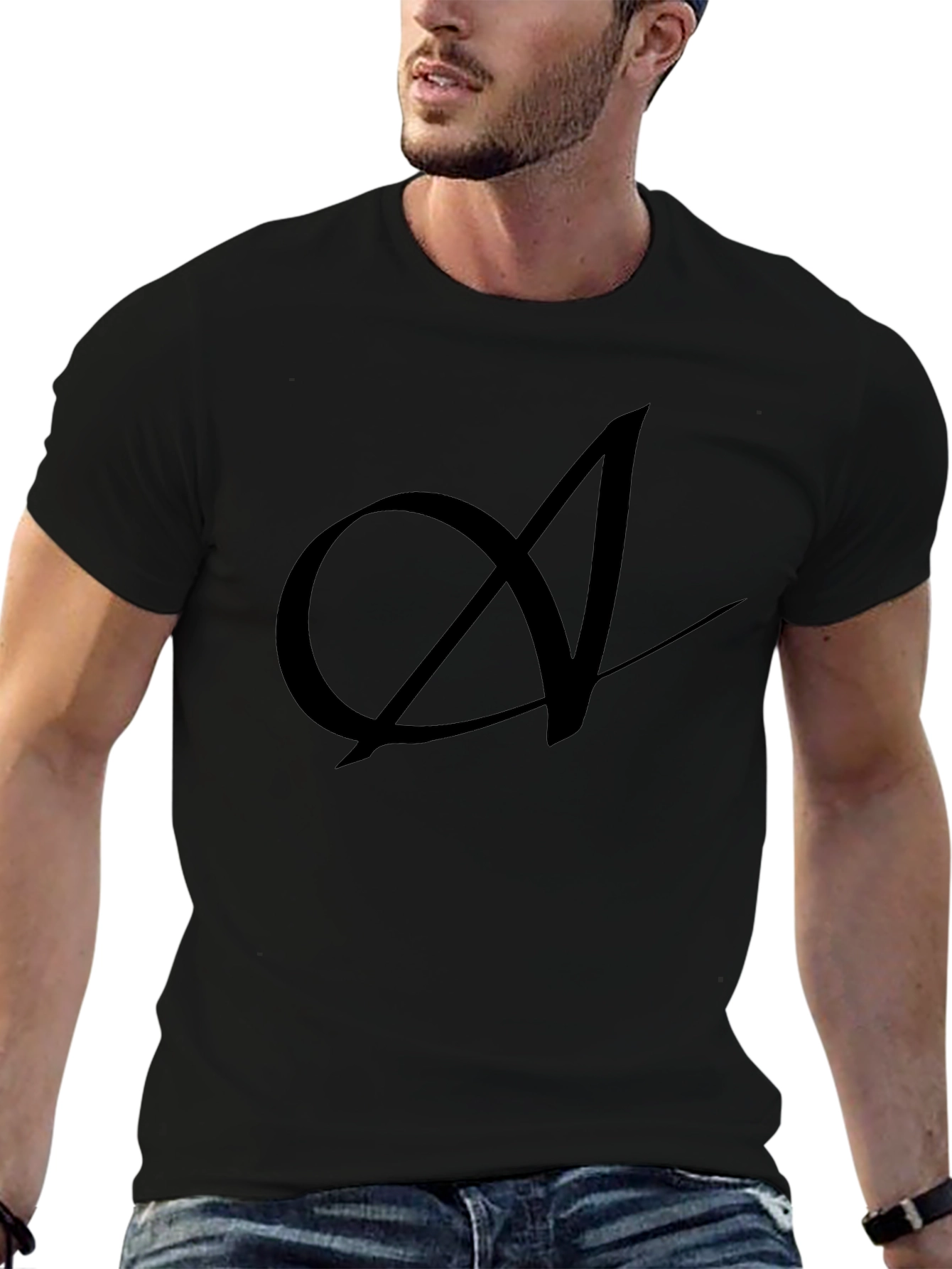 Elegant Black T-Shirt with Artistic A Design