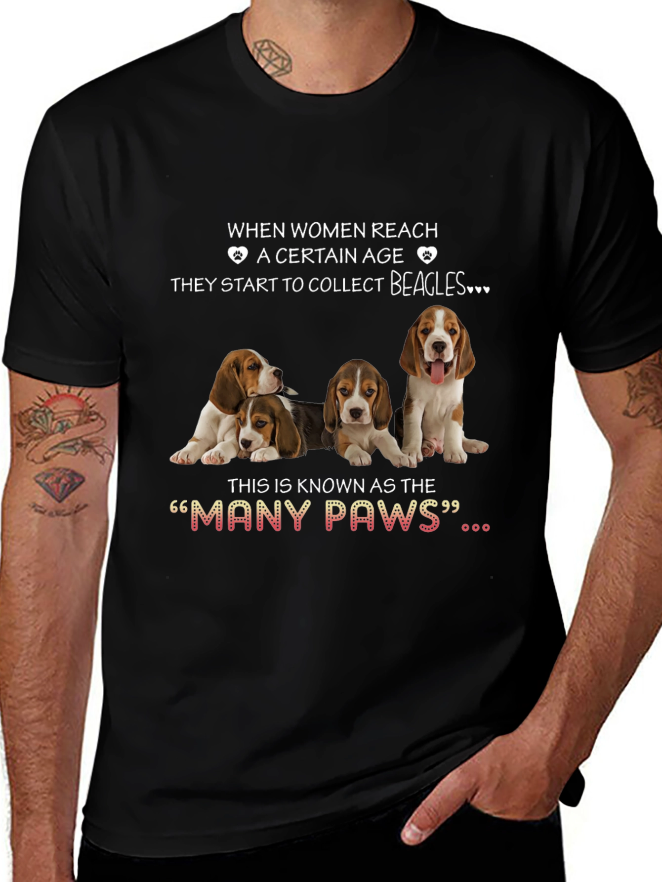 Women & Beagles T-Shirt:  Many Paws Graphic Tee