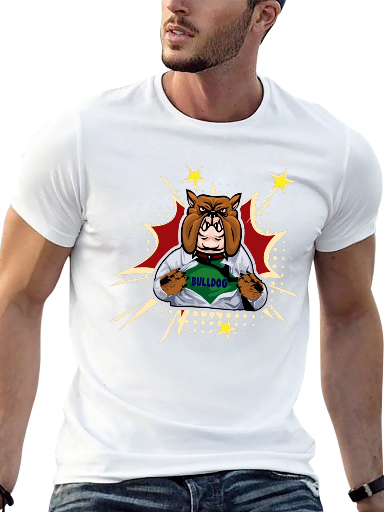Bulldog Superhero Graphic Tee - Mens Black T-Shirt