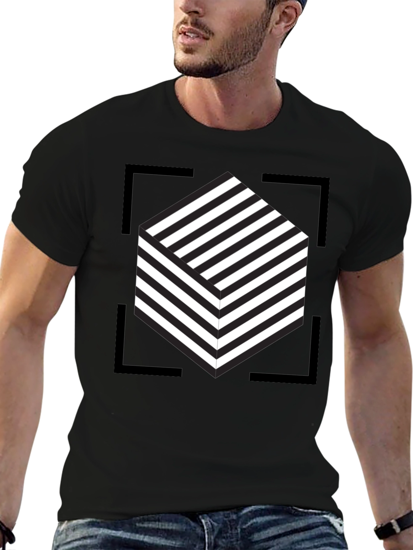 Abstract Cube Graphic Tee - Modern Black T-Shirt
