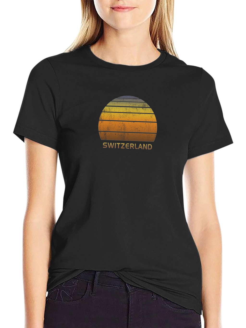 Switzerland Sunset Graphic Tee - Retro Style Black T-Shirt