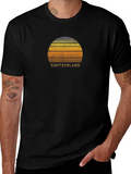 Switzerland Sunset Graphic Tee - Retro Style Black T-Shirt