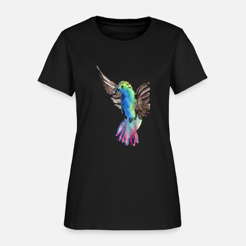 Colorful Watercolor Hummingbird flying pink
