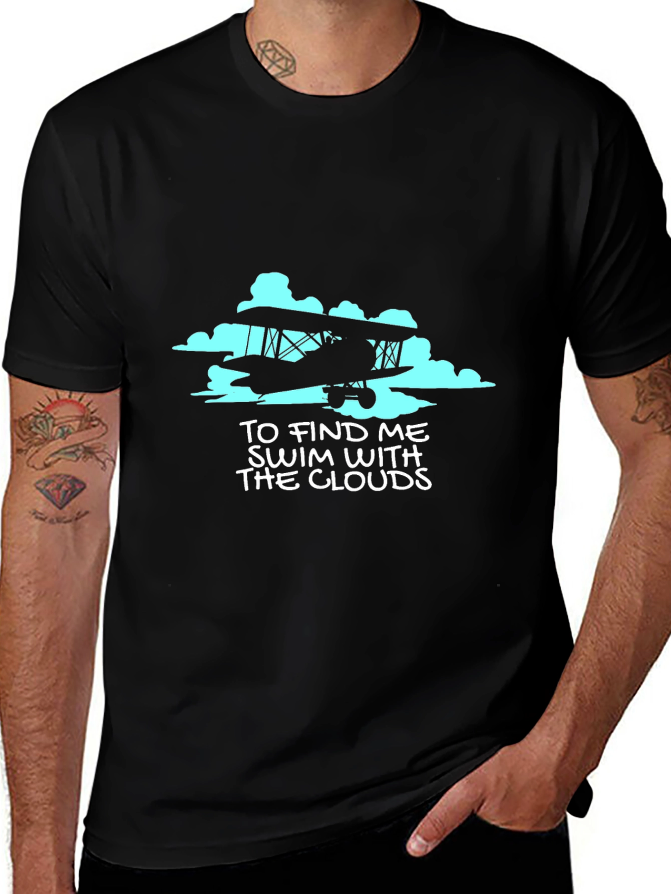 Fly High Tee - Vintage Airplane & Clouds Graphic T-Shirt