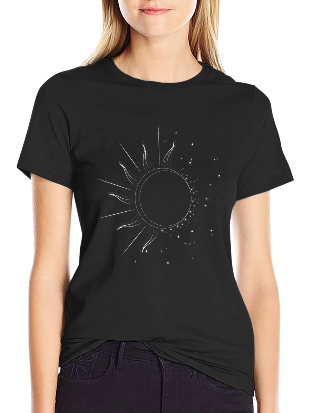 Celestial Sun Graphic Tee - Black Cotton T-Shirt