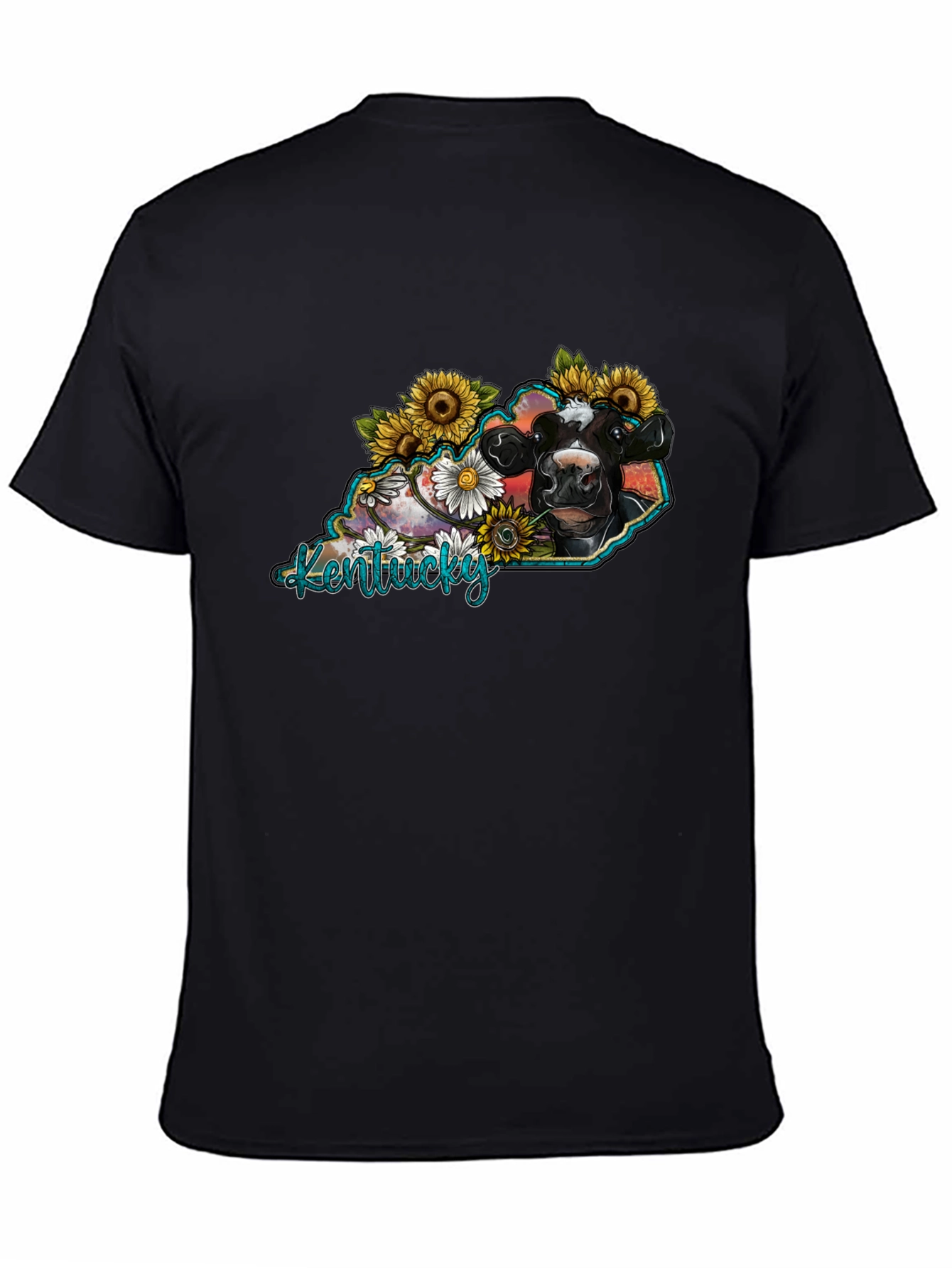 Kentucky Cow Sunflower Graphic T-Shirt