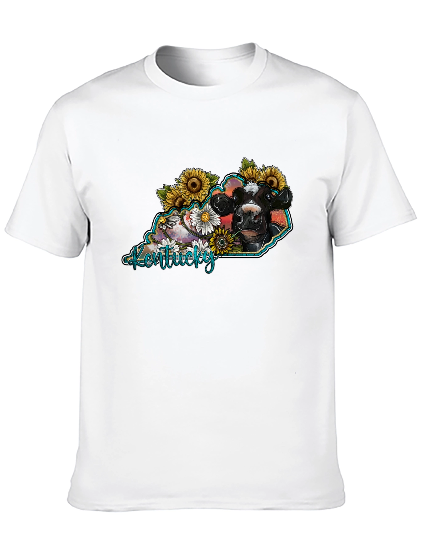 Kentucky Cow Sunflower Graphic T-Shirt