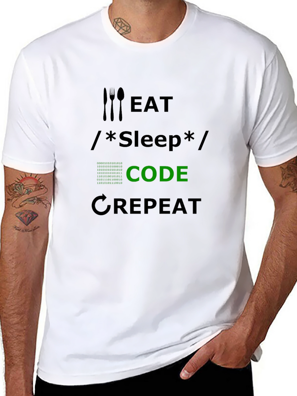 Eat Sleep Code Repeat Black T-Shirt Coder Programmer Tee