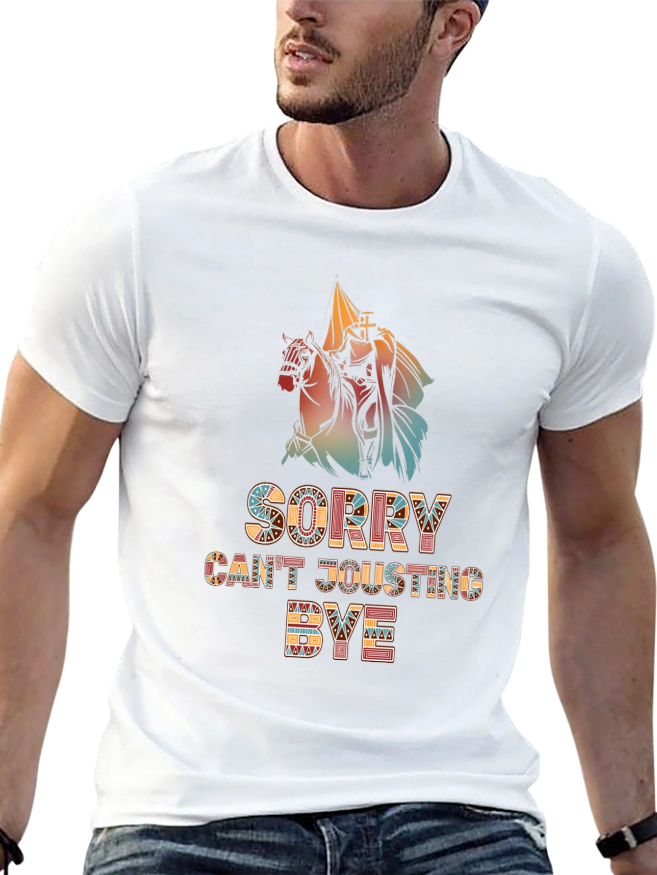 Funny Sorry Cant Jousting Bye Mens Black T-Shirt