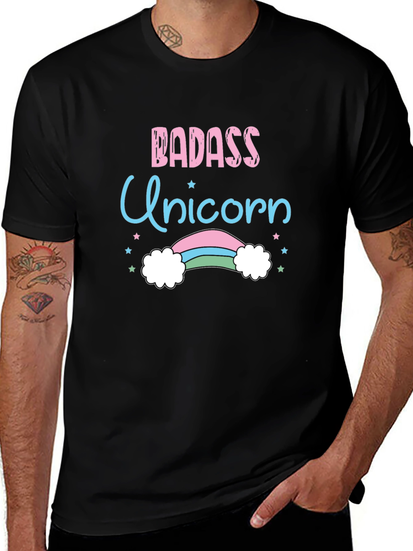 Badass Unicorn Graphic Tee - Black Cotton T-Shirt