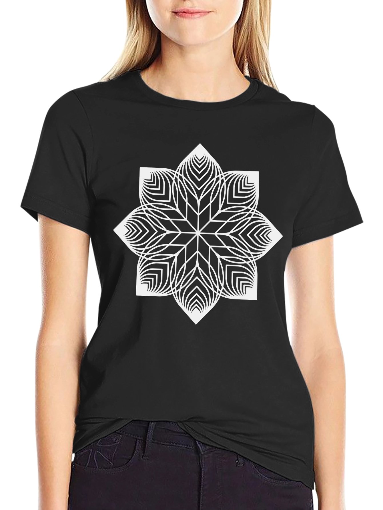 Geometric Mandala Graphic Tee - Modern Black T-Shirt
