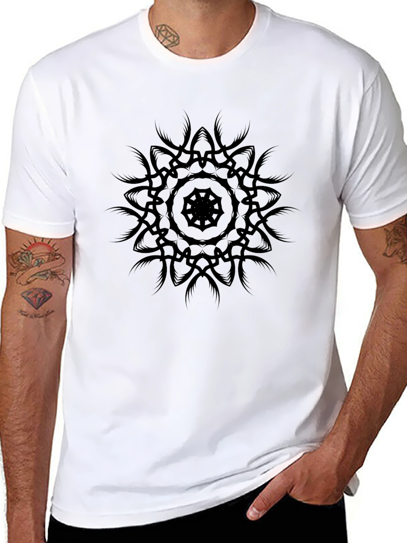 Mens Black Graphic Tee - Mandala Design