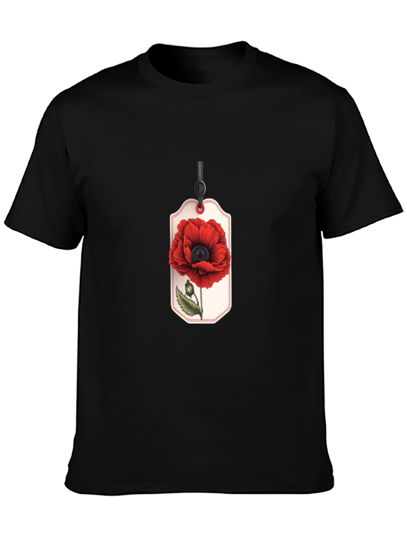 Poppy Flower Tag Graphic Black T-Shirt
