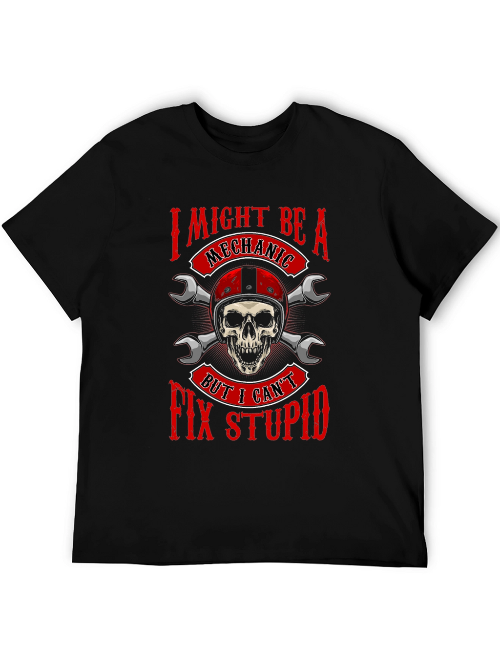 Mechanic Skull Graphic T-Shirt - Funny Slogan Tee