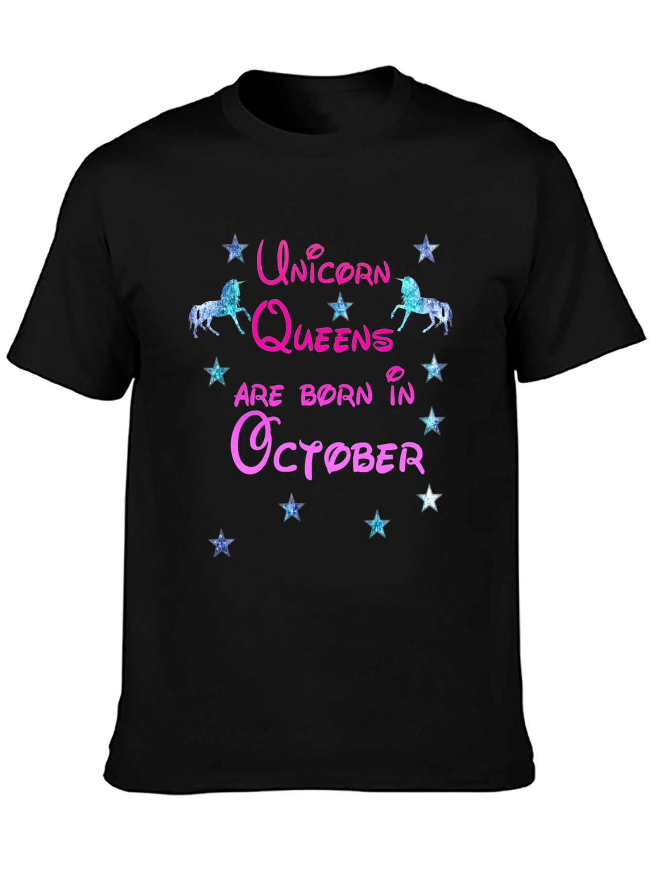 Unicorn Queens Born in October Black T-Shirt