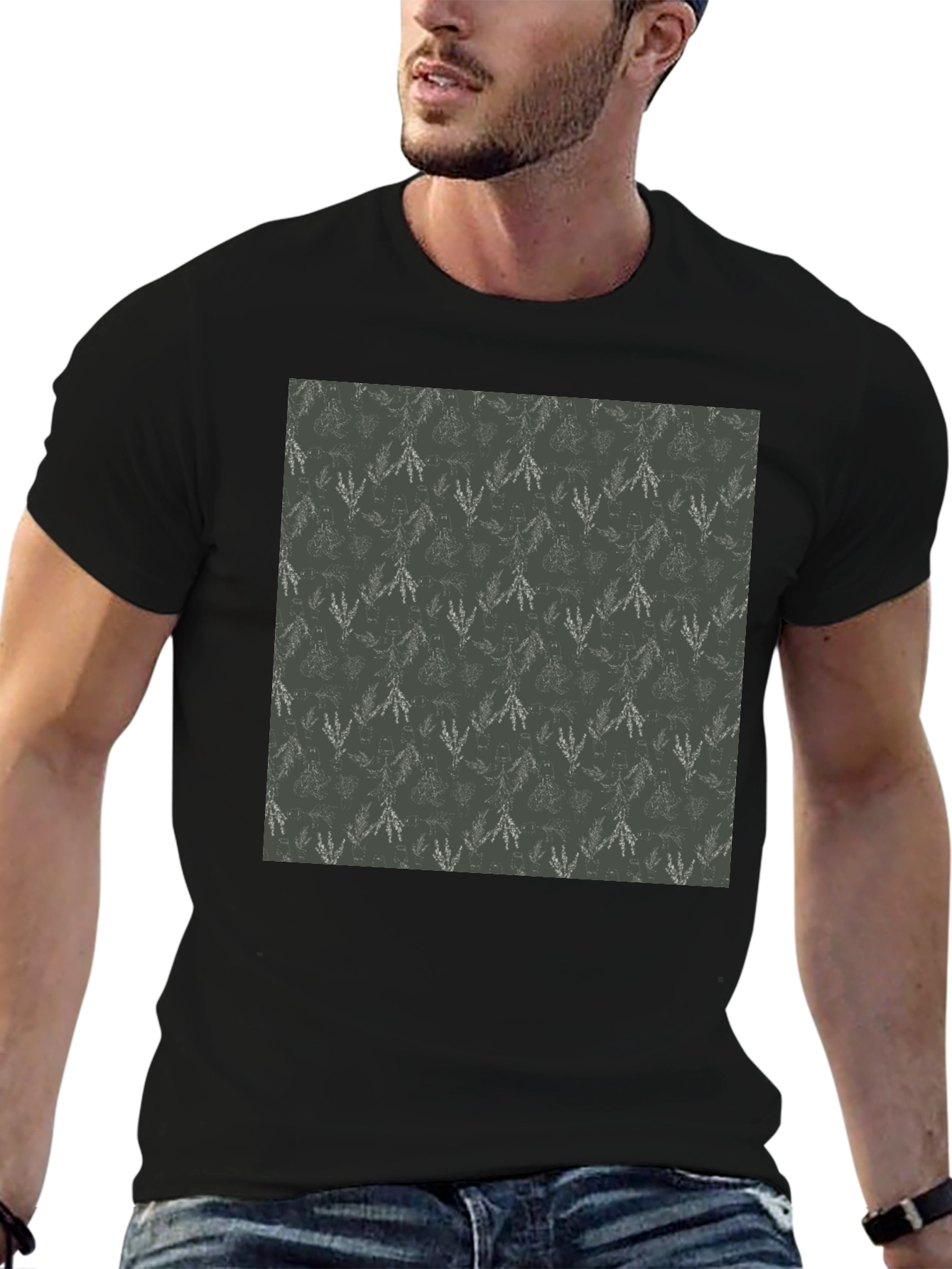 Trendy Black Tee with Leaf Pattern