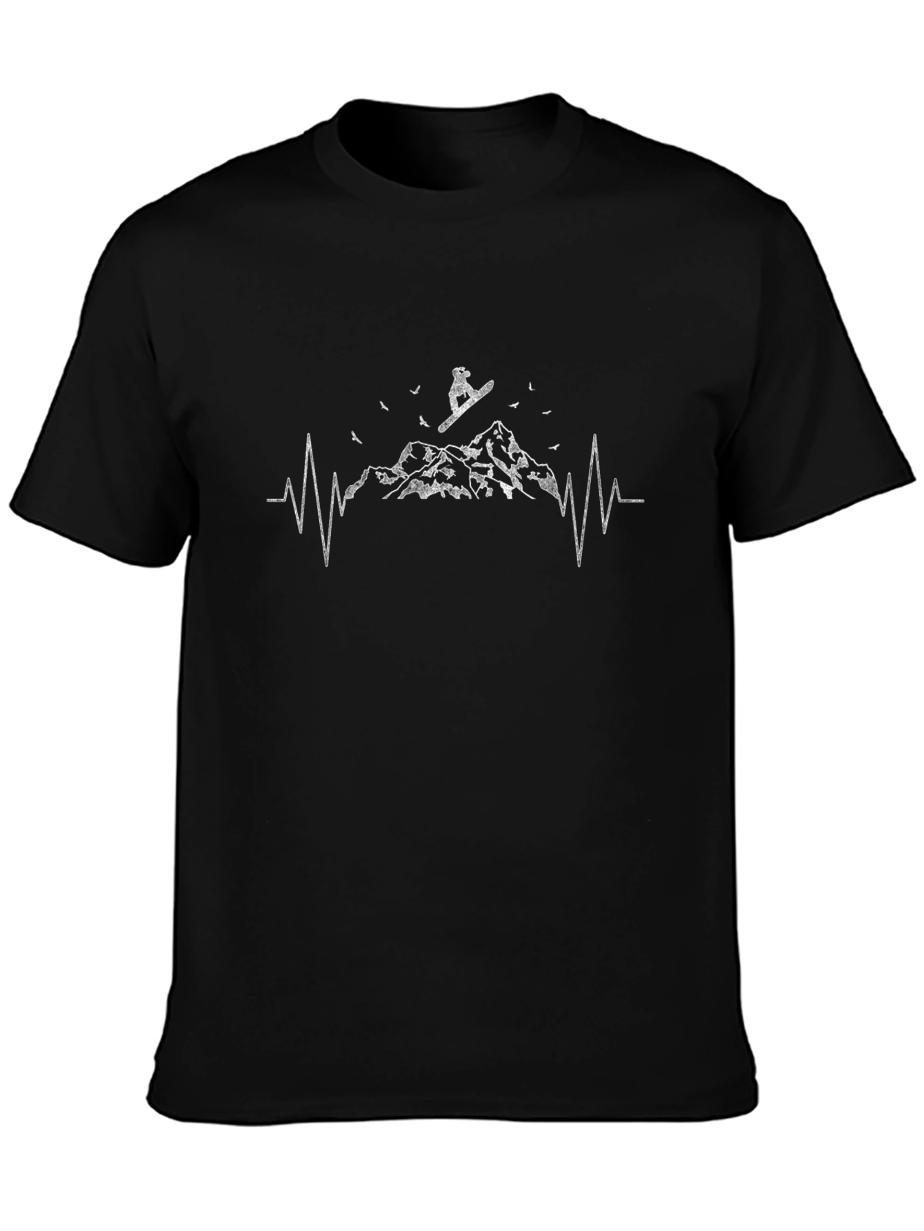 Snowboard Heartbeat Graphic Tee - Black Cotton Comfort