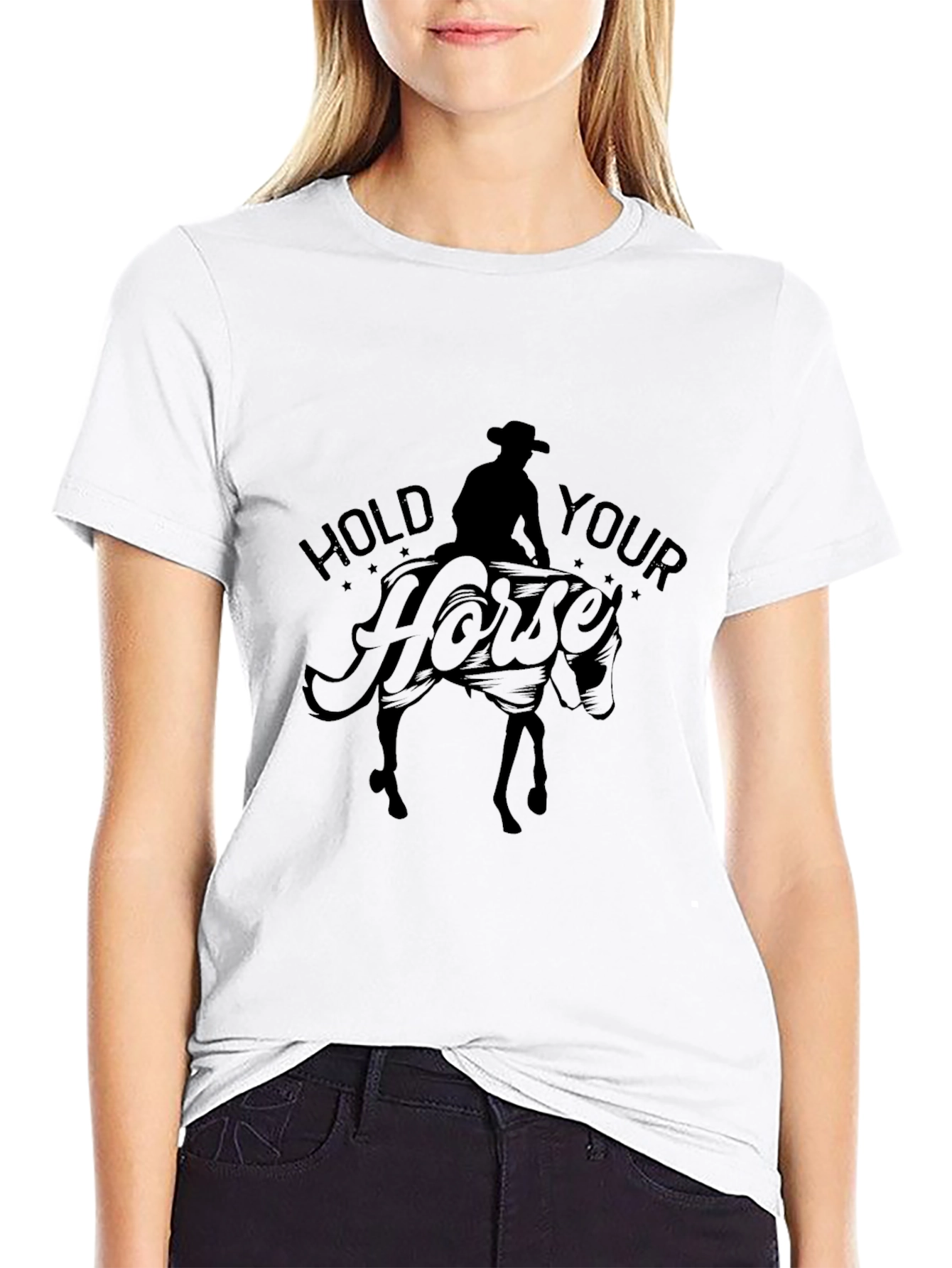 Hold Your Horses Graphic Tee - Cowboy Silhouette T-Shirt