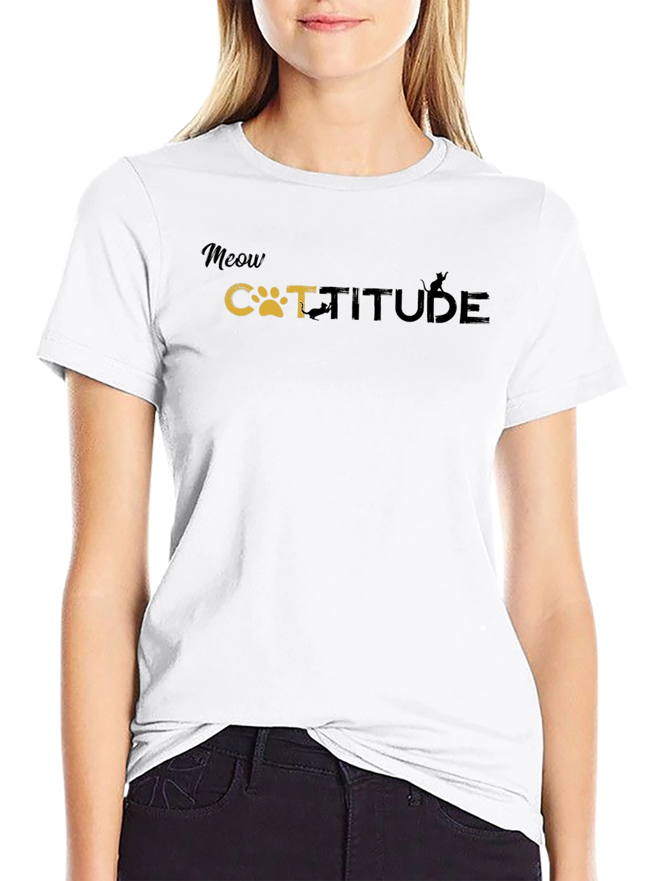 Meow Catitude Graphic Tee - Black