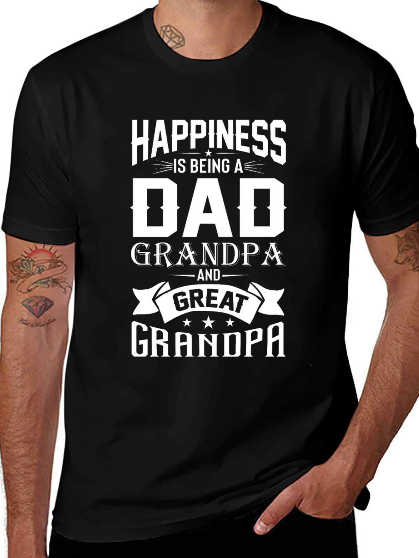Happiness Is Being A Dad Grandpa Great Grandpa T-Shirt