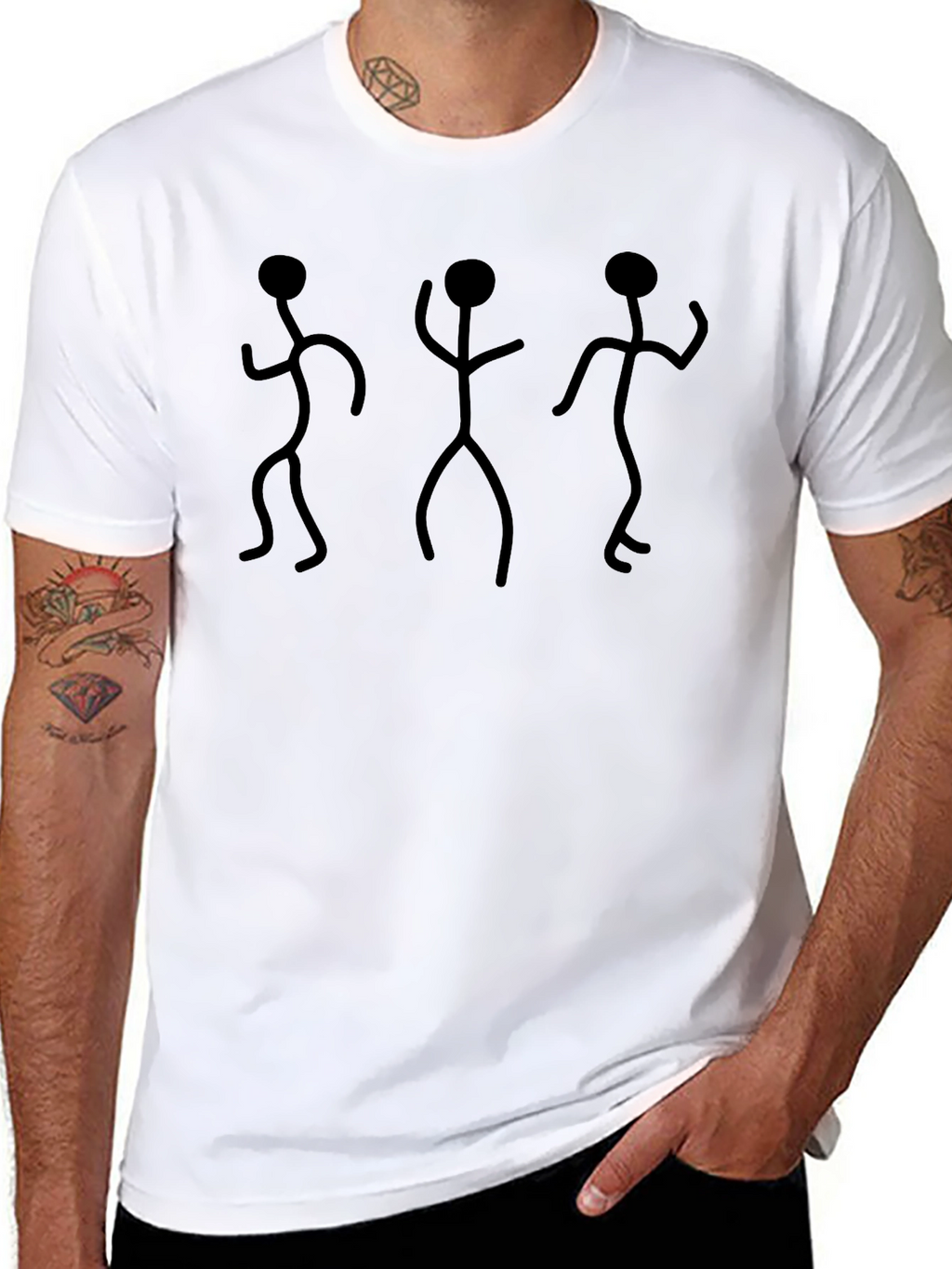Dancing Stick Figures Graphic Tee - Black Cotton