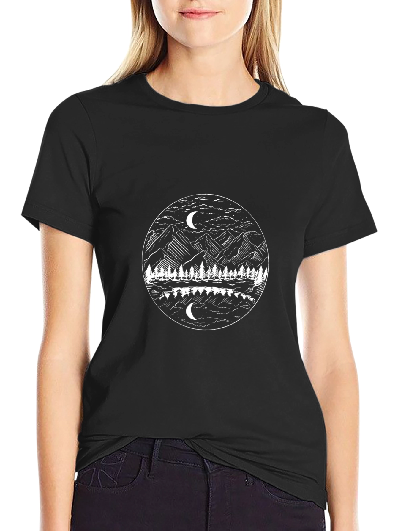 Mountain & Moon Graphic Black T-Shirt
