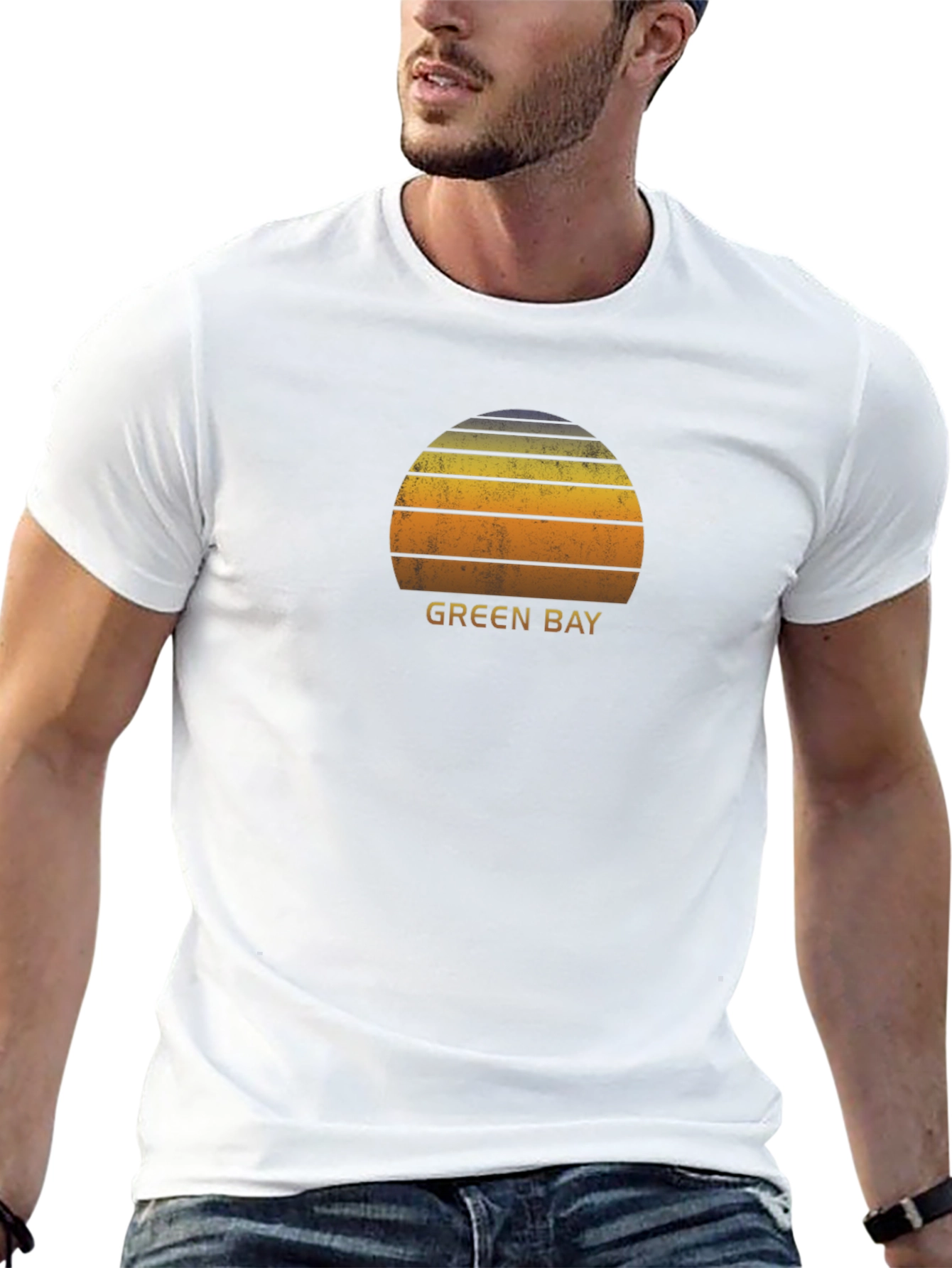 Green Bay Sunset Graphic T-Shirt - Retro Style