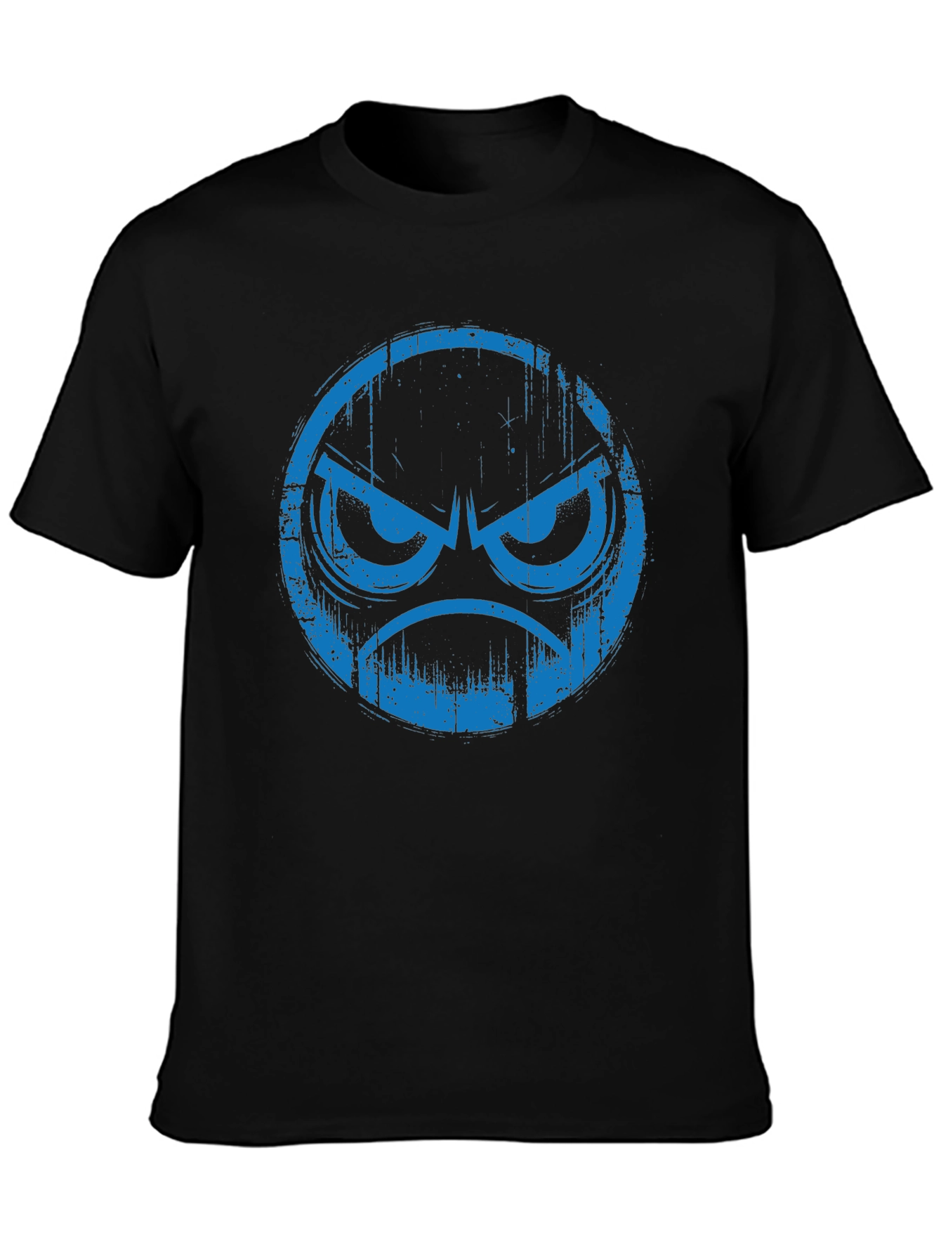 Angry Blue Emoji Graphic Black T-Shirt