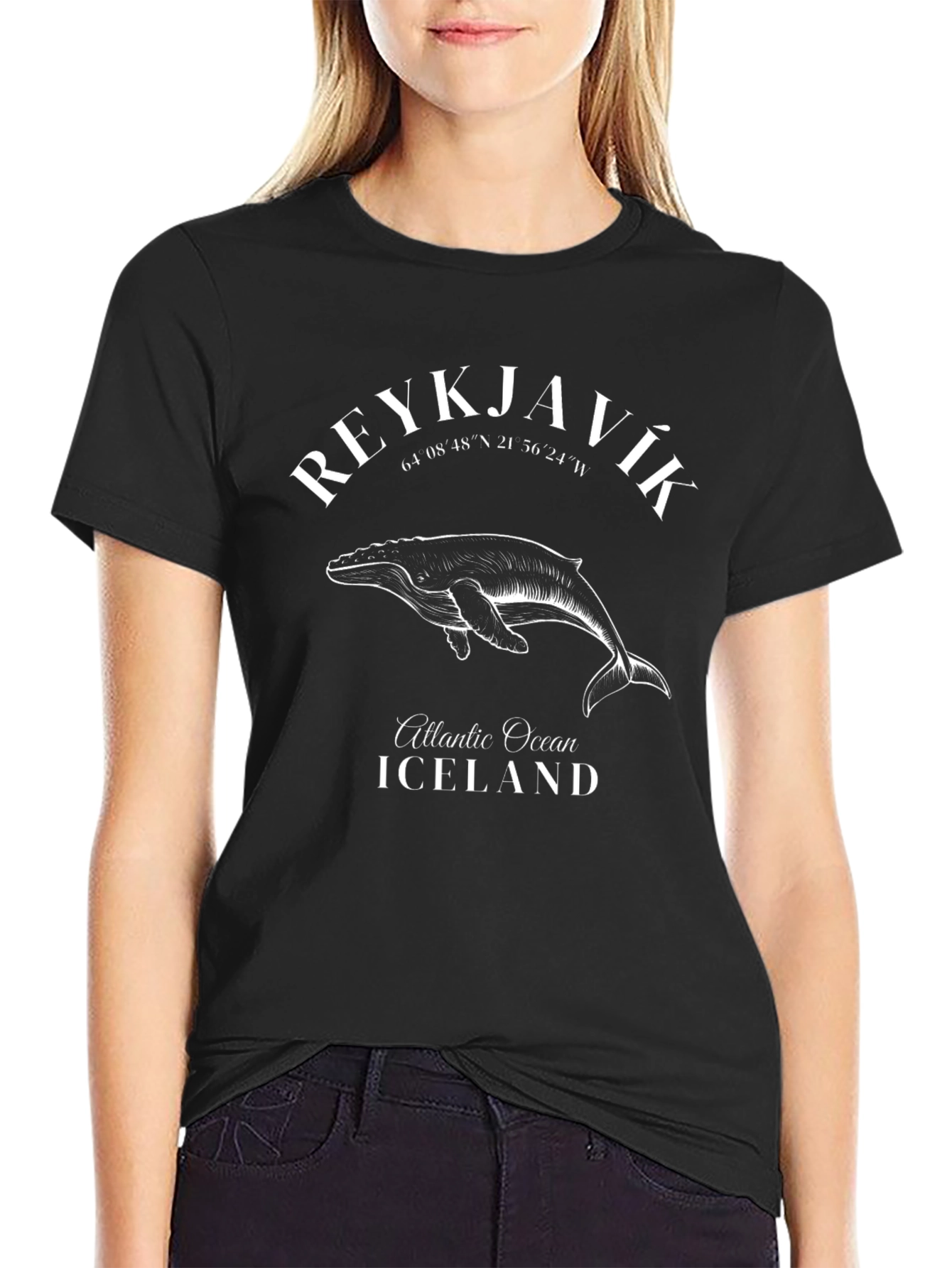 Reykjavik Iceland Whale Graphic Tee - Black
