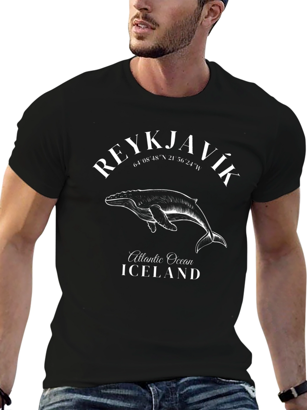 Reykjavik Iceland Whale Graphic Tee - Black