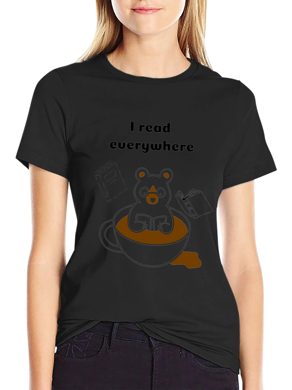 I Read Everywhere T-Shirt: Bear in Coffee Cup
