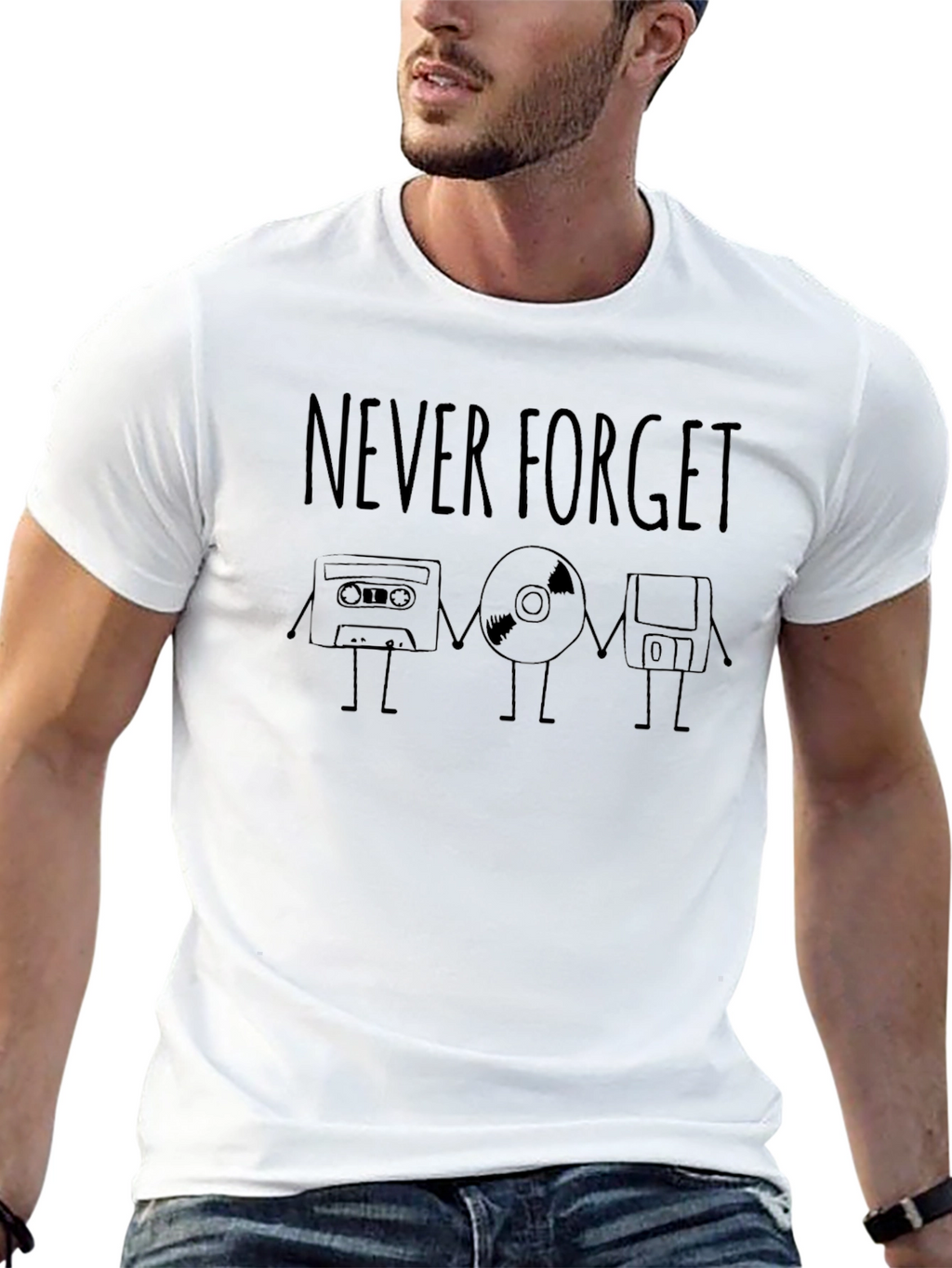 Never Forget Cassette CD Floppy Disk T-Shirt