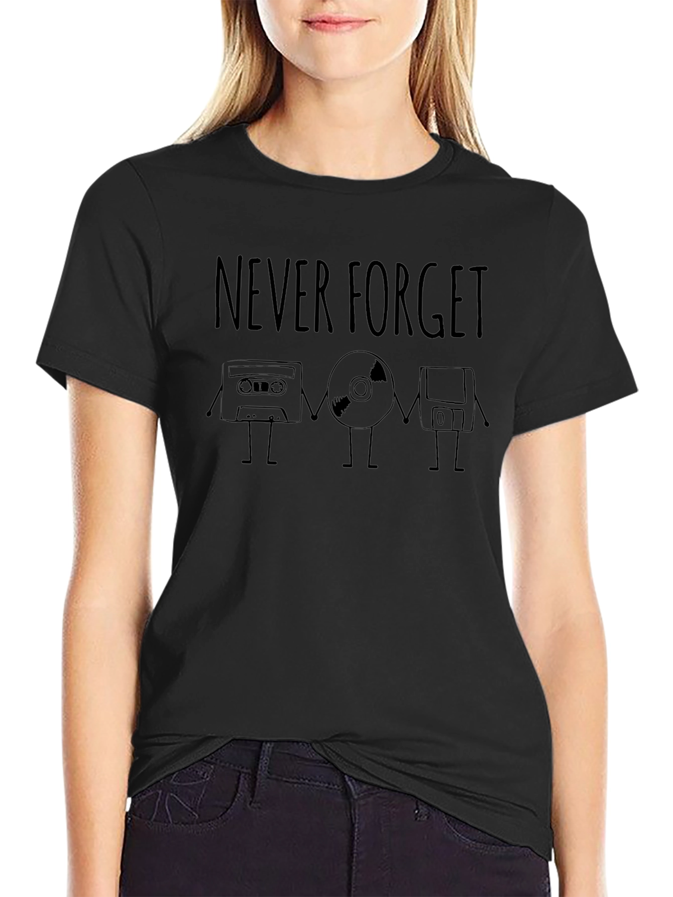 Never Forget Cassette CD Floppy Disk T-Shirt