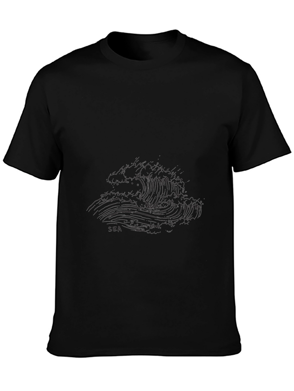 Black Graphic Tee - Sea Wave Design