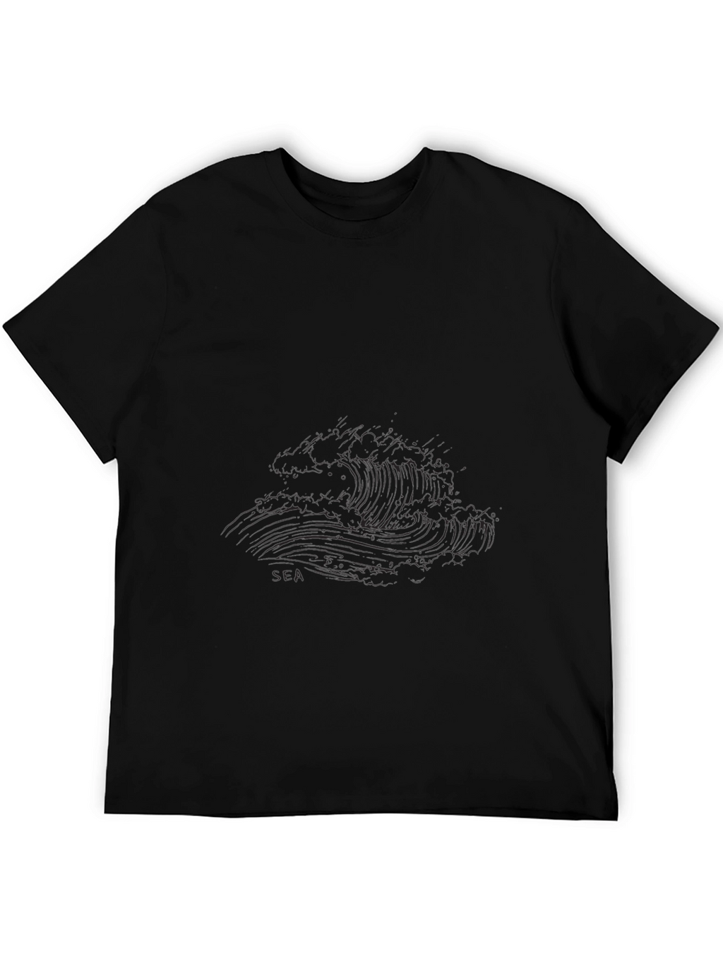 Black Graphic Tee - Sea Wave Design