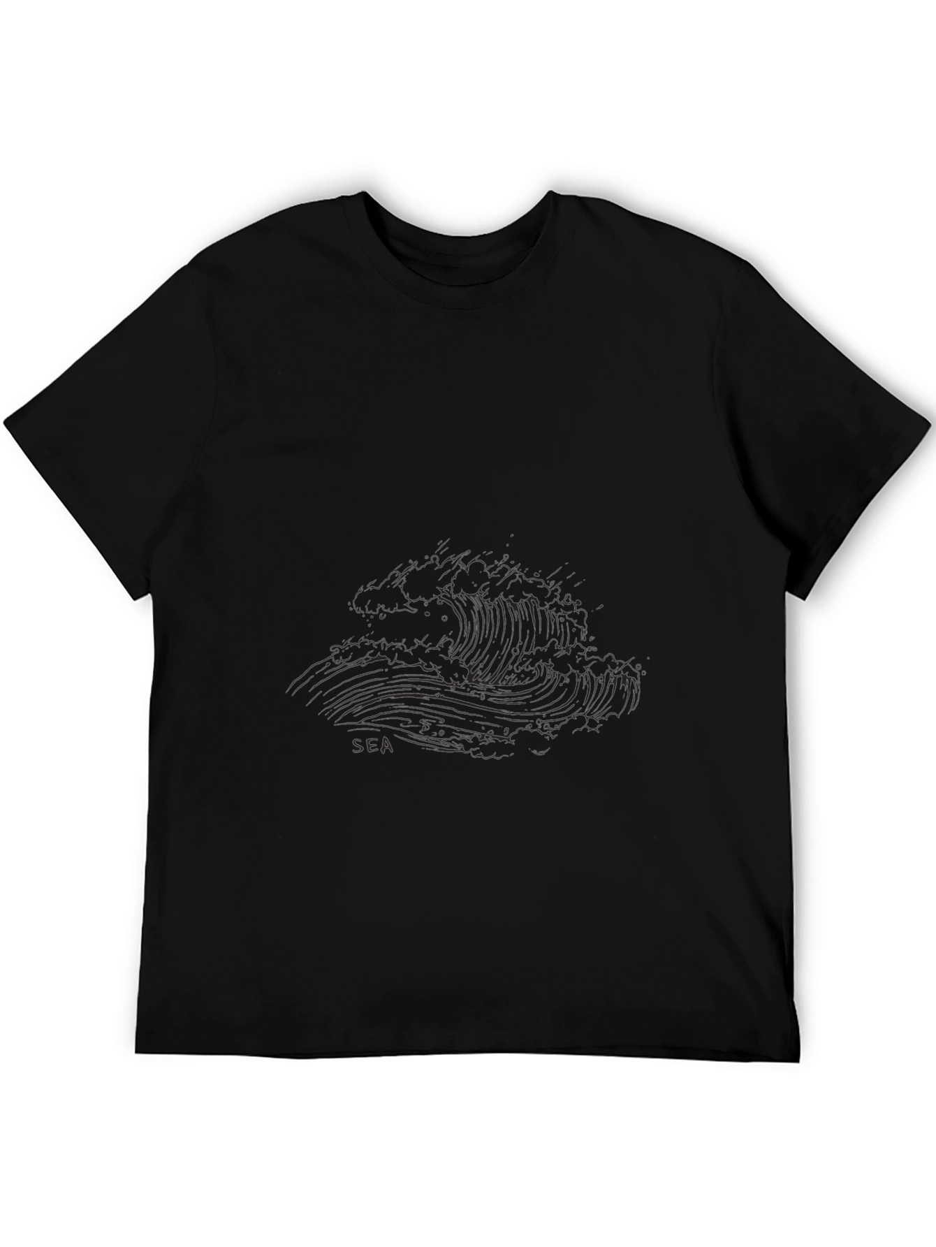 Black Graphic Tee - Sea Wave Design