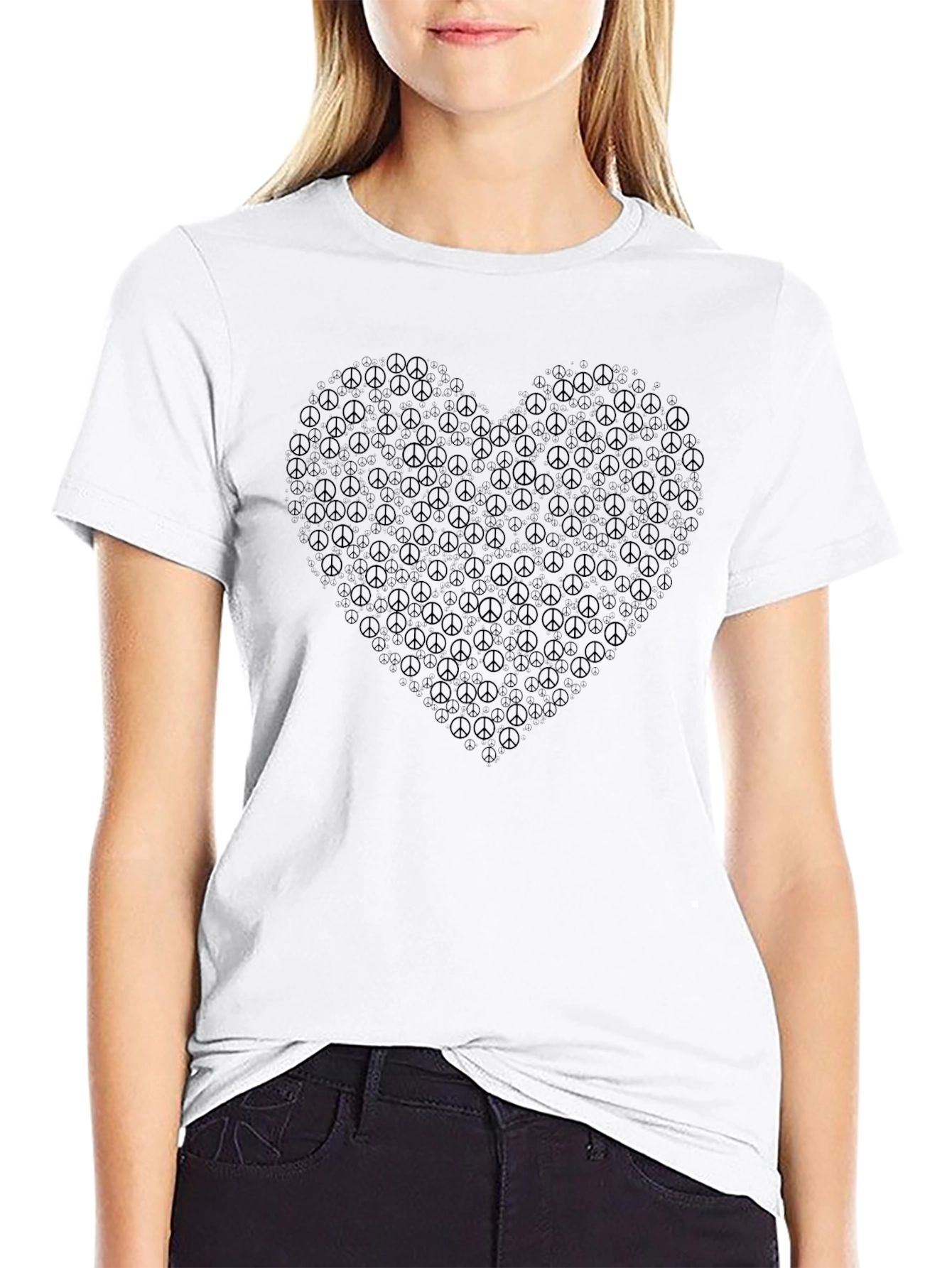 Peace Sign Heart Graphic Black T-Shirt